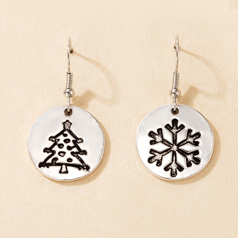 Simple Christmas Tree Elk Silver Ear Hooks Snowman Round Earrings display picture 13