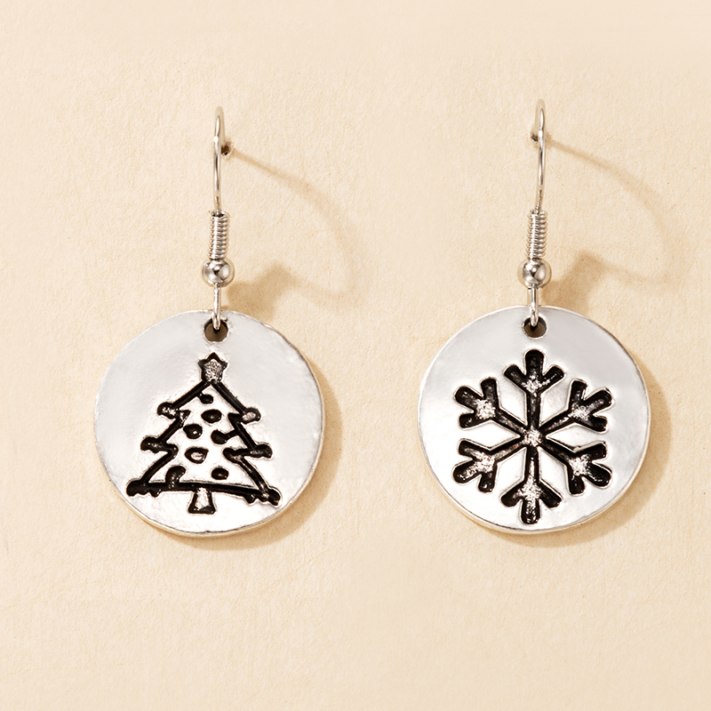 Simple Christmas Tree Elk Silver Ear Hooks Snowman Round Earrings display picture 17