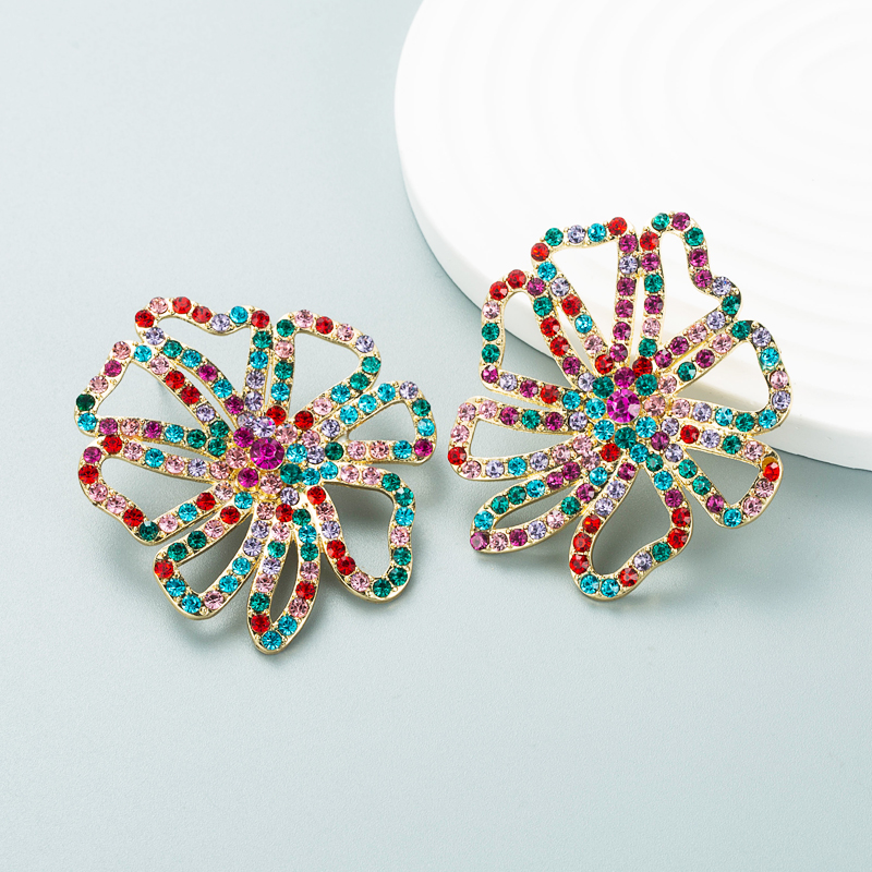 Boucles D&#39;oreilles Grandes Fleurs En Strass De Couleur De Mode, Bijoux D&#39;oreille display picture 5