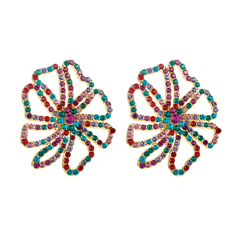 Fashion Color Rhinestone Flower Big Flower Earrings Ear Jewelry display picture 7