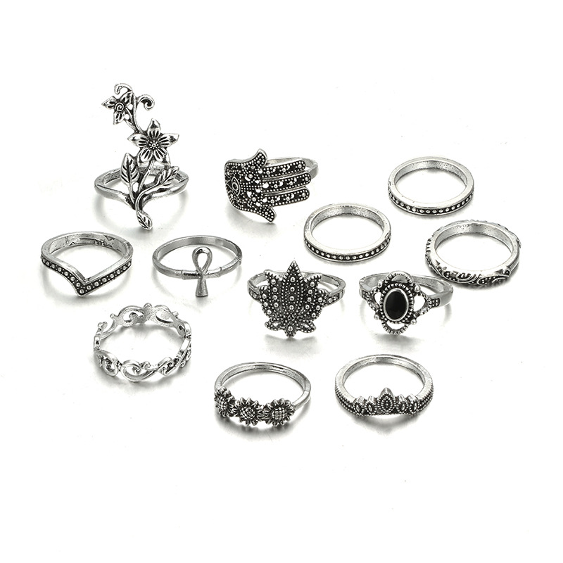 Retro Palm Crown Diamond Small Sun Flower Vine Leaf Flower Multi-piece Ring display picture 4