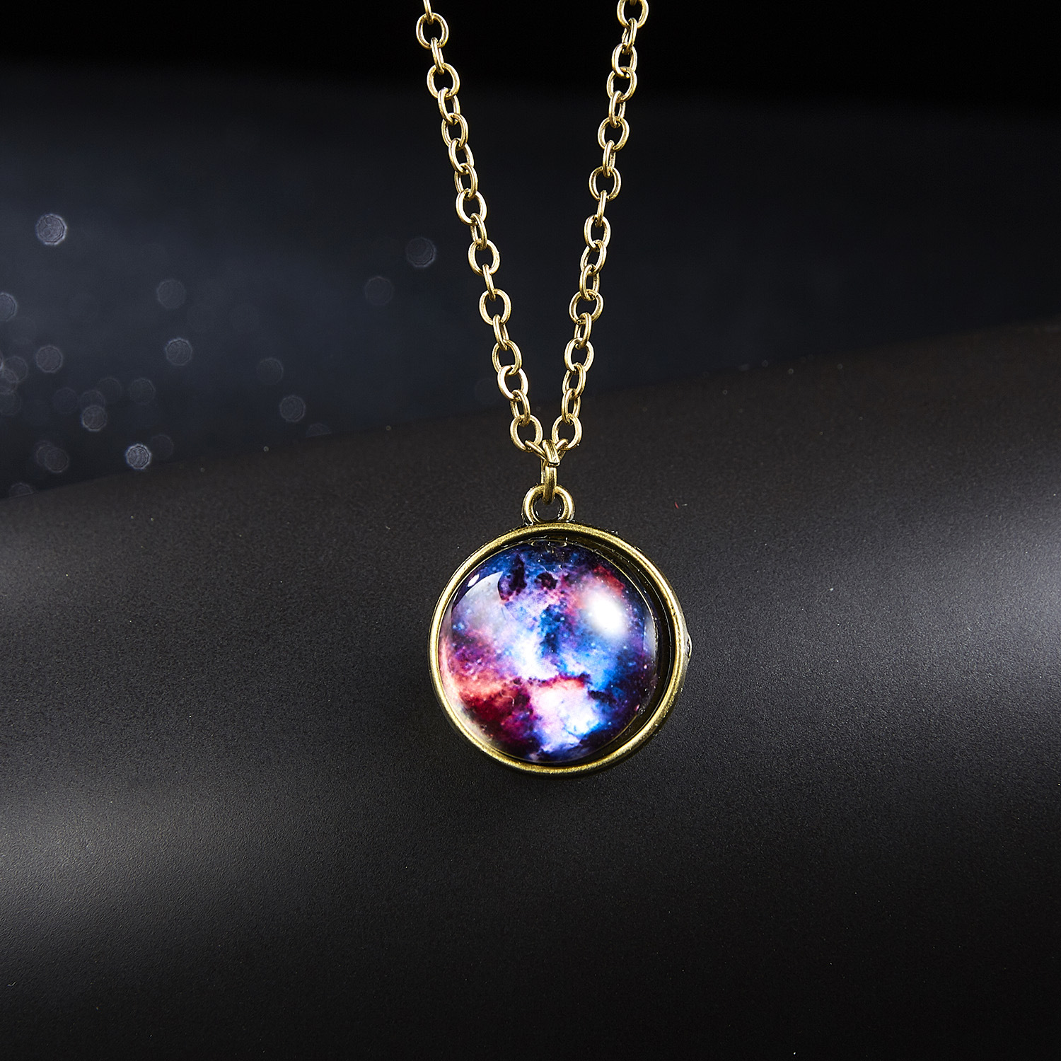 New Galaxy Nebula Universe Luminous Double-sided Retro Pendant Necklace display picture 1