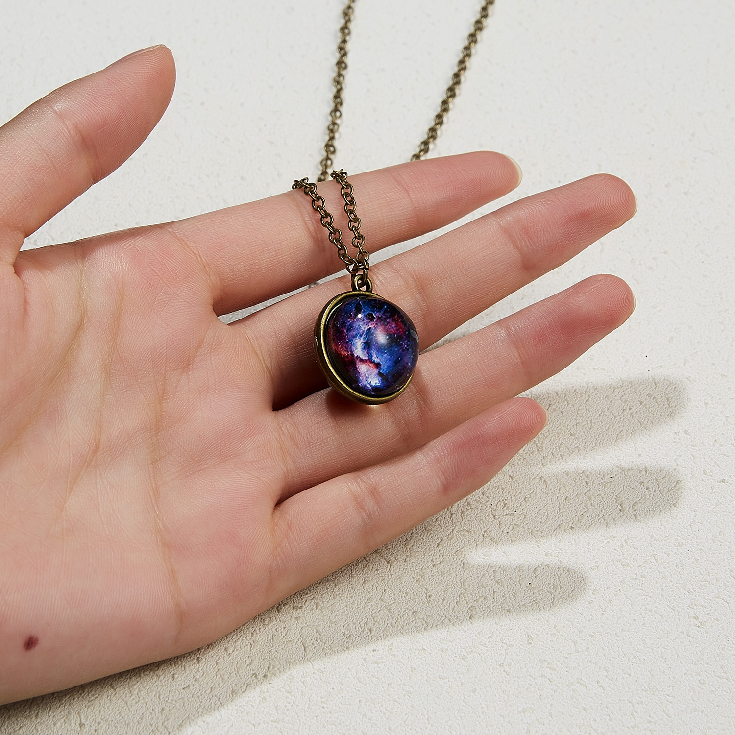 New Galaxy Nebula Universe Luminous Double-sided Retro Pendant Necklace display picture 2