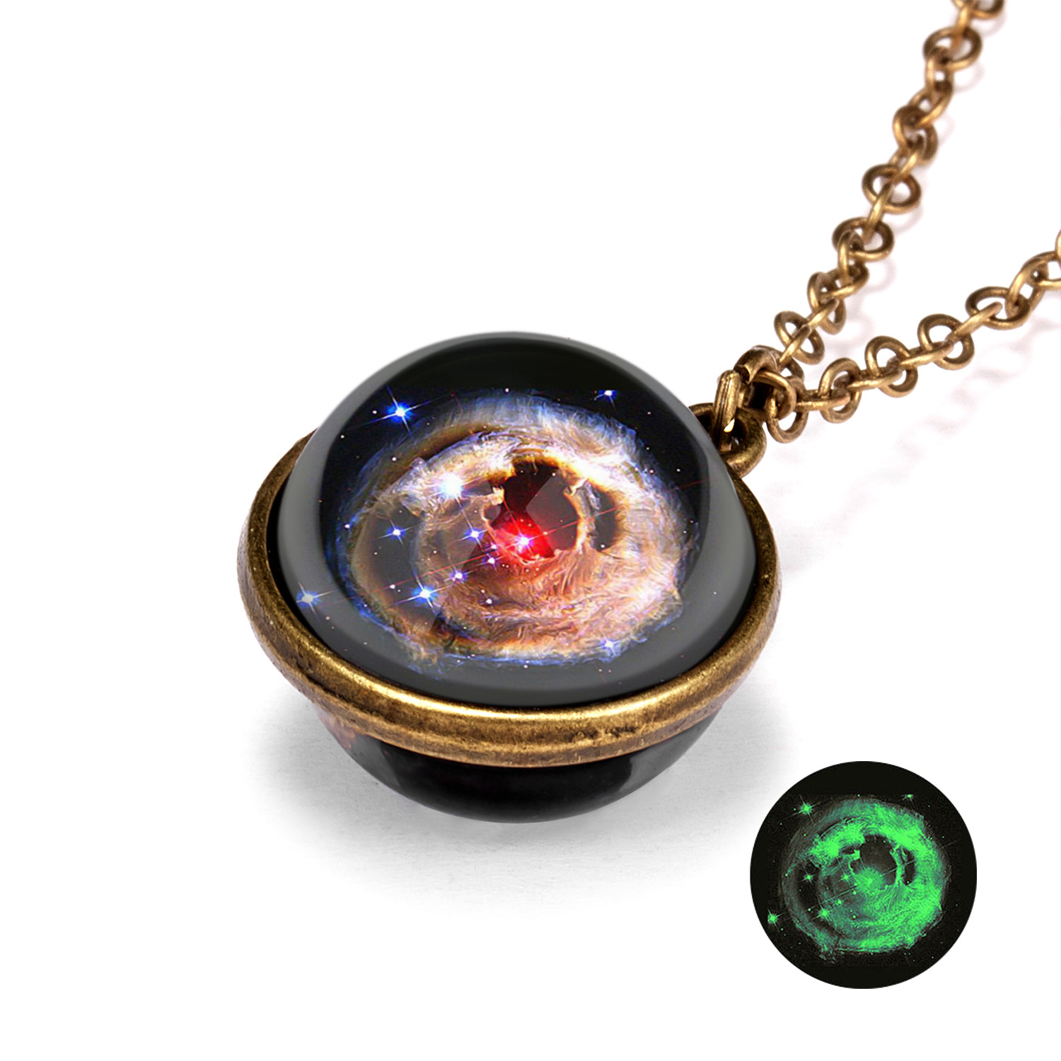 New Galaxy Nebula Universe Luminous Double-sided Retro Pendant Necklace display picture 6