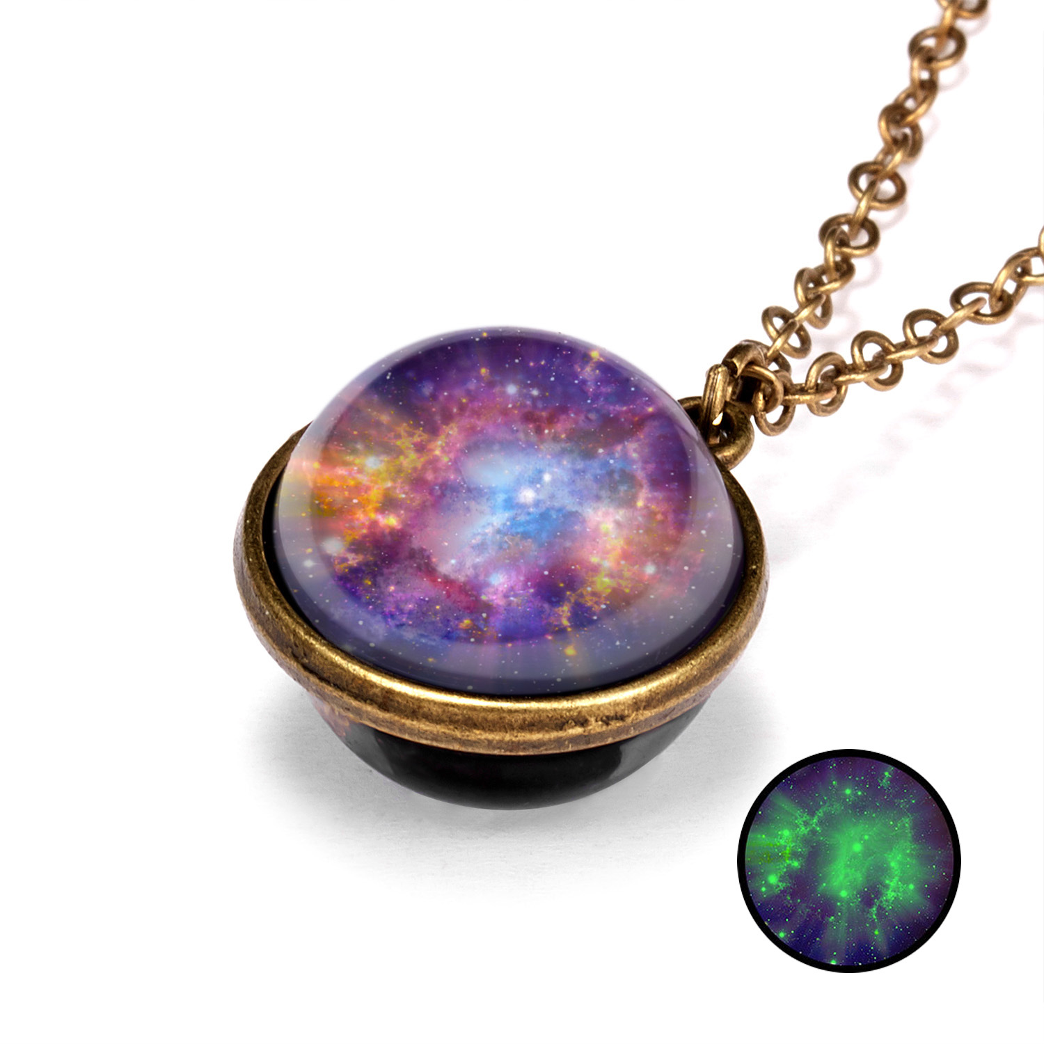 Nouveau Collier Pendentif Rétro Double Face Lumineux Univers Nébuleuse Galaxie display picture 7