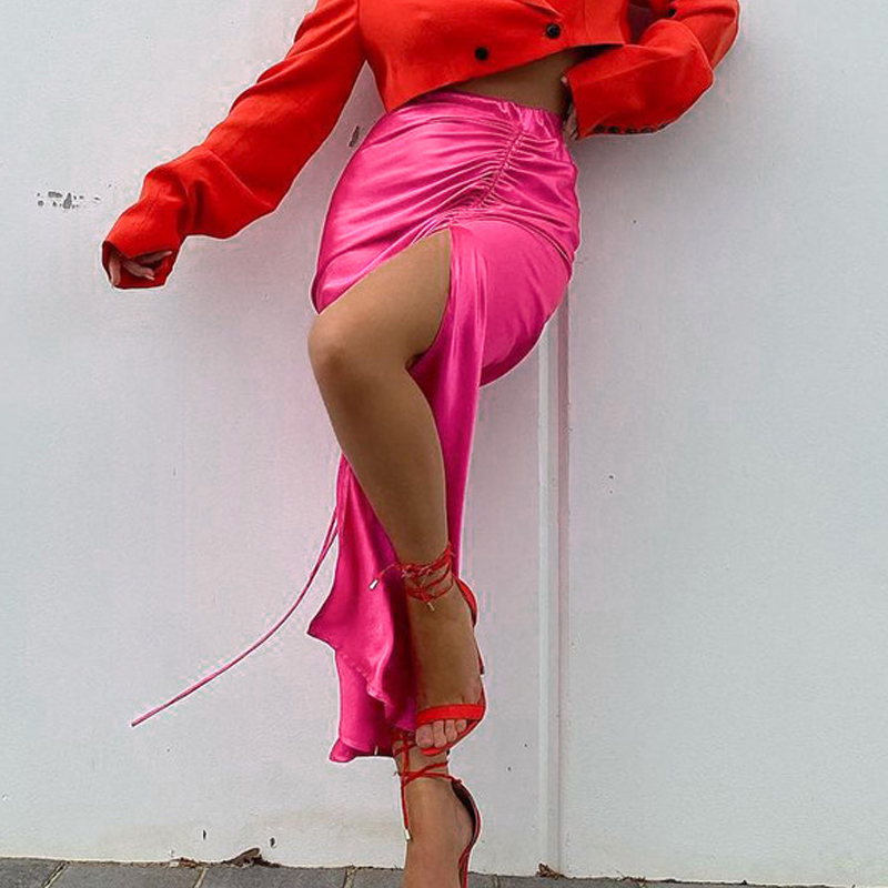 New Fall Winter Fashion Drawstring Ruffled Split Zipper Slim Skirt display picture 6