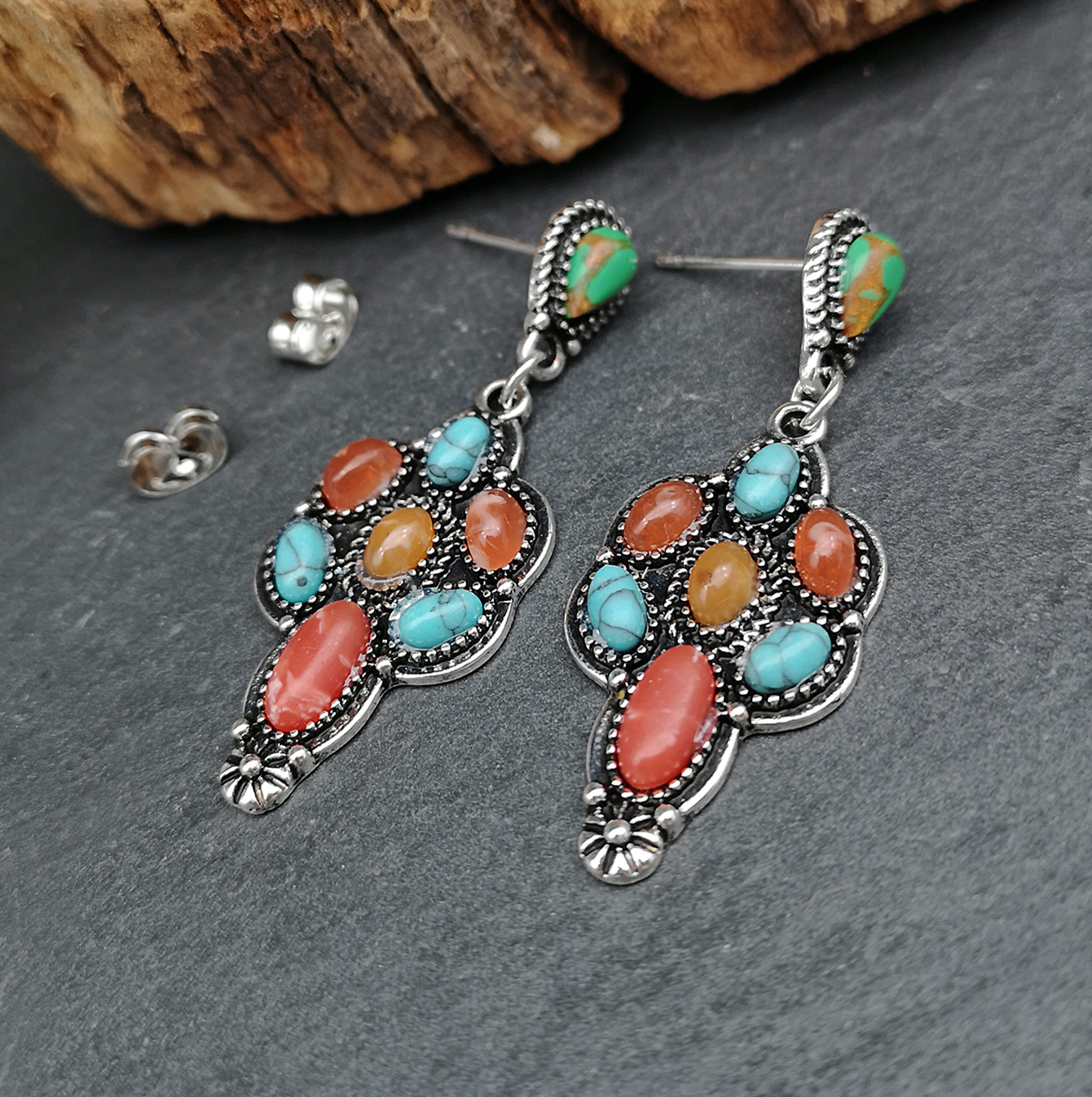 Fashion Luxury Red Agate Turquoise Mixed Color Gemstone Earrings Wholesale display picture 3