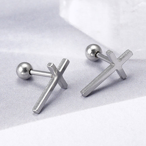 Simple Cross Titanium Steel Hypoallergenic Earrings Wholesale display picture 1