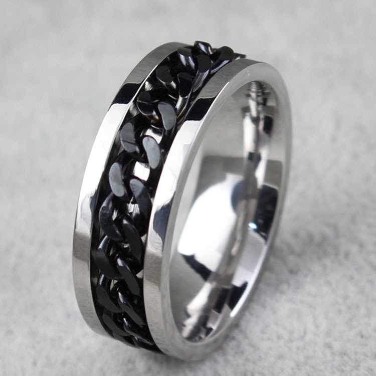 Fashion Contrast Color Rotating Titanium Steel Twisted Ring display picture 1