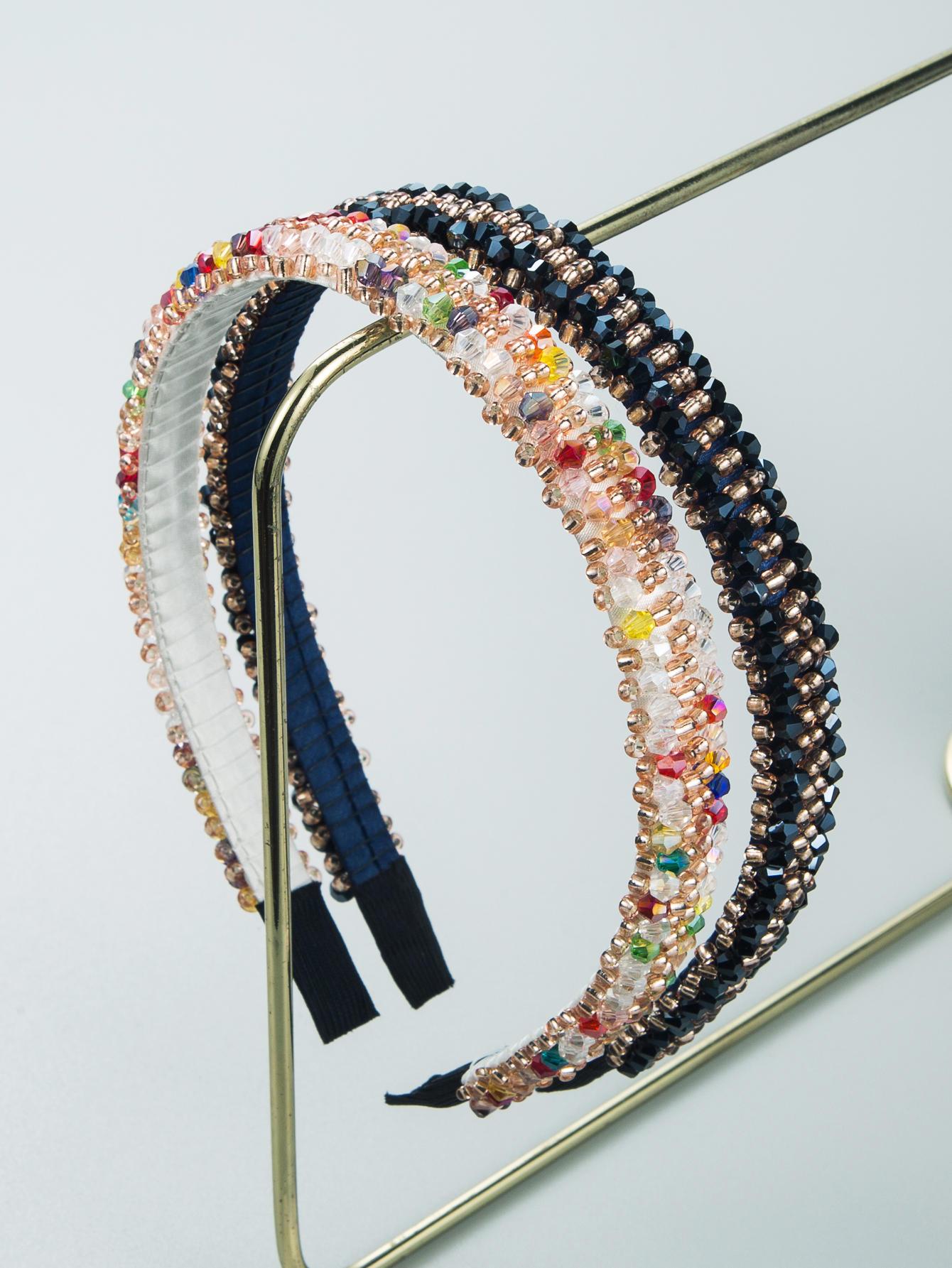 Korean Style Thin-edged Rice Beads Crystal Decorative Headband 2 Pcs Of Set display picture 1