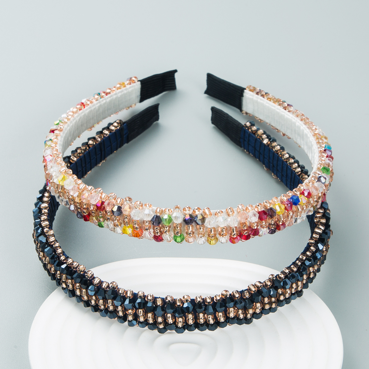Korean Style Thin-edged Rice Beads Crystal Decorative Headband 2 Pcs Of Set display picture 2