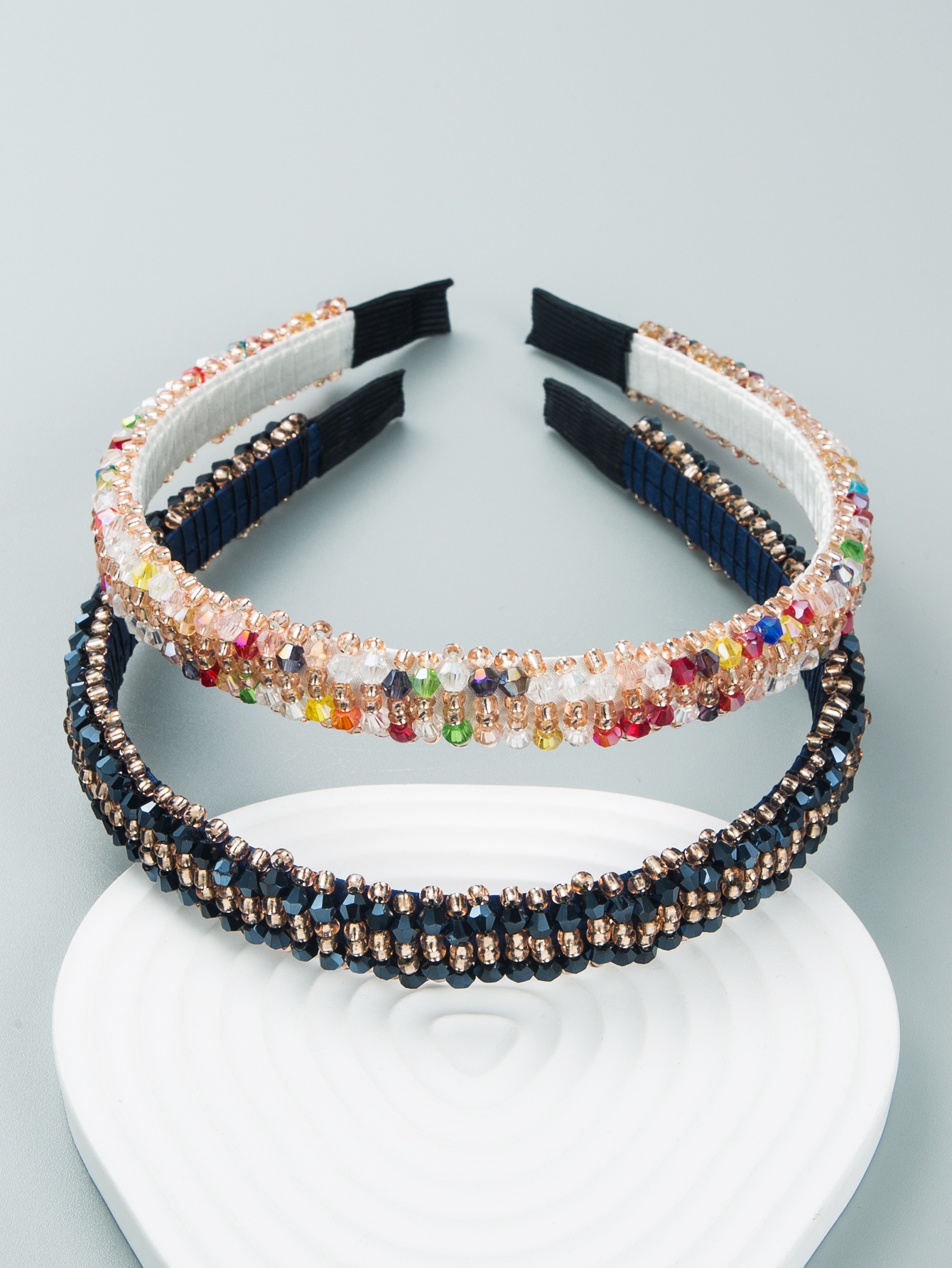 Korean Style Thin-edged Rice Beads Crystal Decorative Headband 2 Pcs Of Set display picture 5