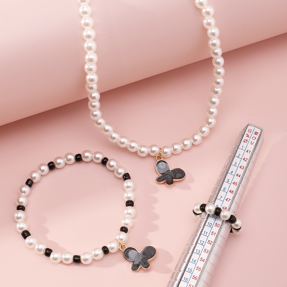 Koreanischer Stil Schmetterling Perlenkette Armband Ring display picture 8