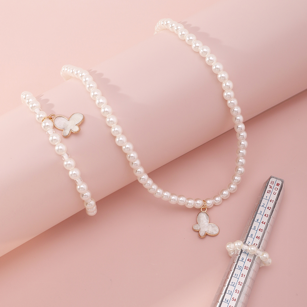 Koreanischer Stil Schmetterling Perlenkette Armband Ring display picture 12