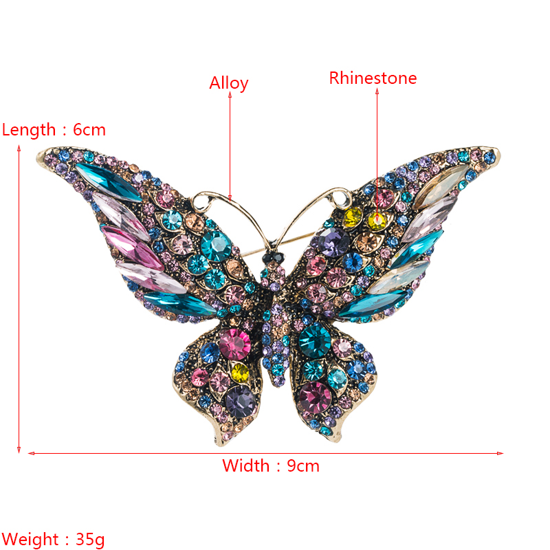 Retro New Crystal Rhinestone Butterfly Brooch Fashion Animal Insect Lady Brooch display picture 1