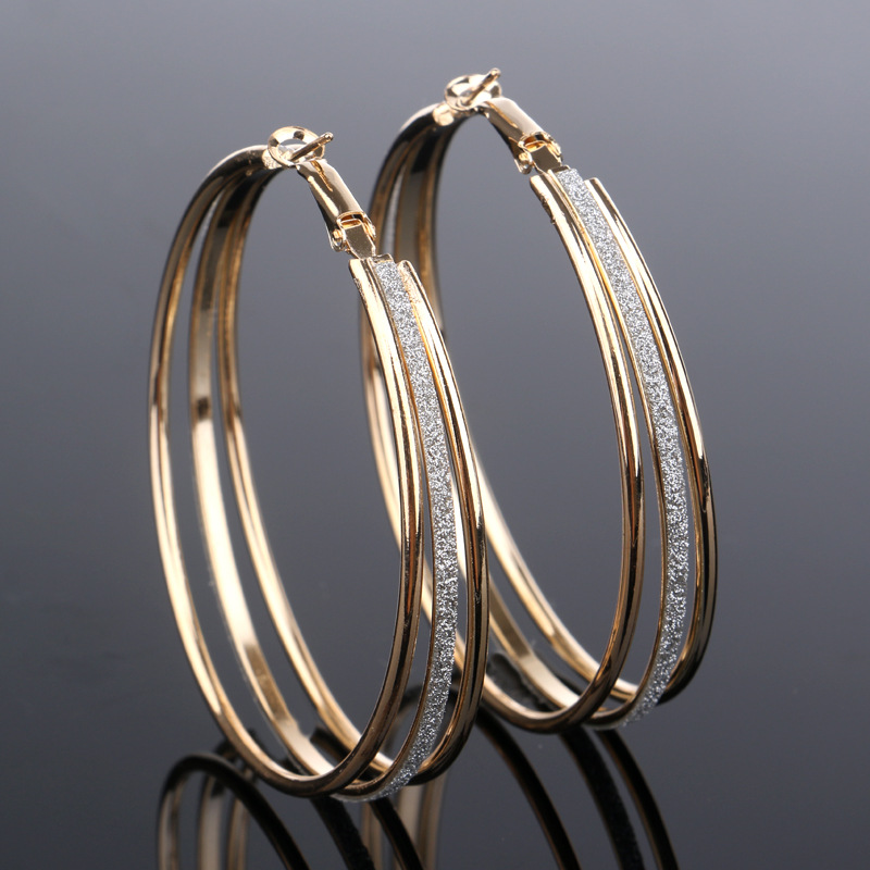 Large Circle Earrings Women's Exaggerated Multi-layer Frosted Copper Earrings display picture 1