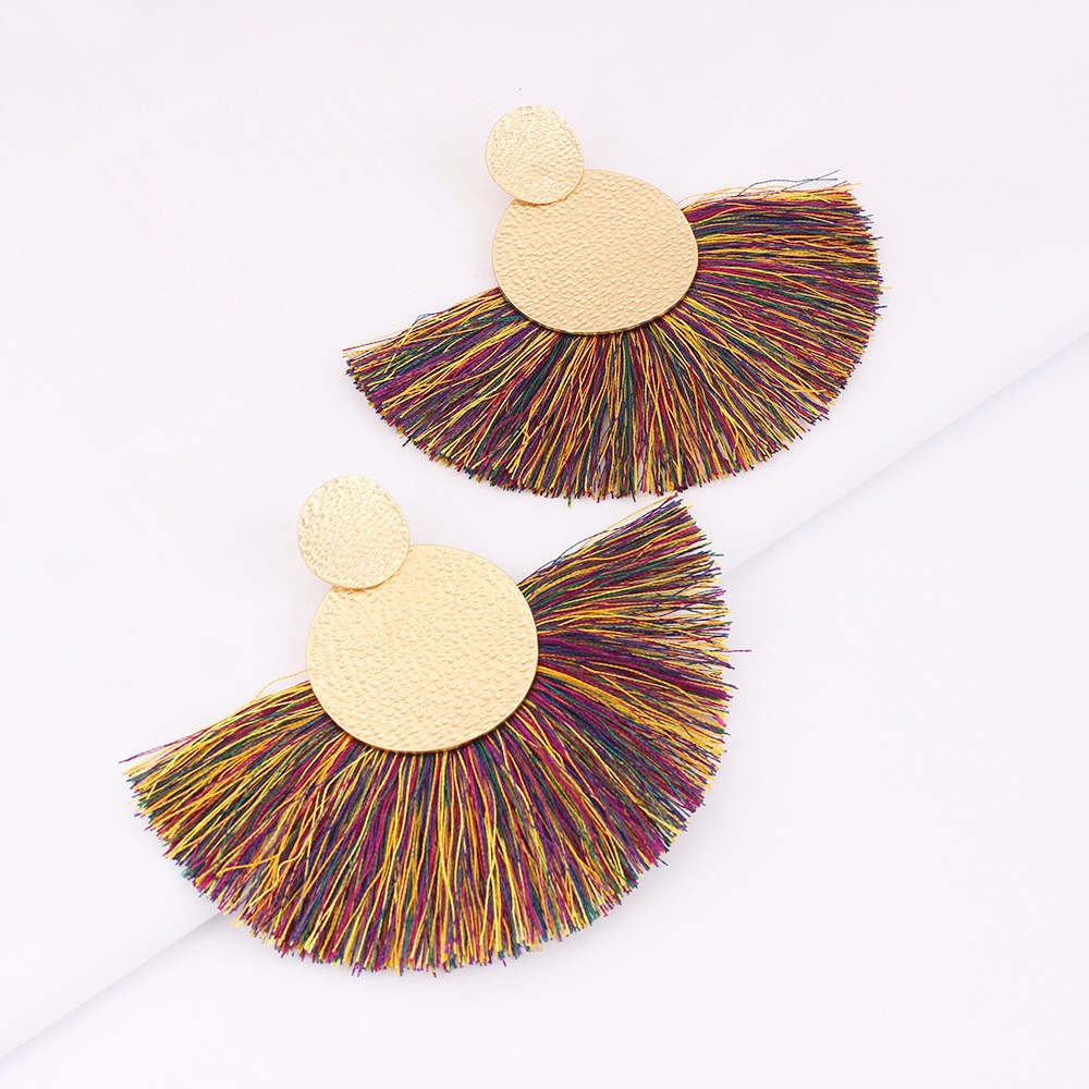 French Chinese Style Retro Temperament Tassel Fan Earrings display picture 3