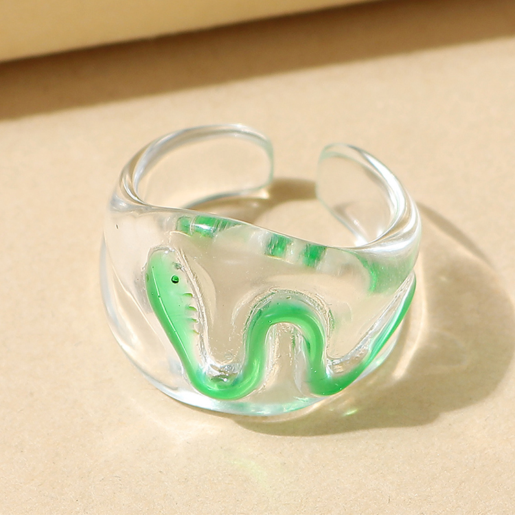 Korean Green Small Fresh Creative Snake-shaped Open Resin Ring display picture 1