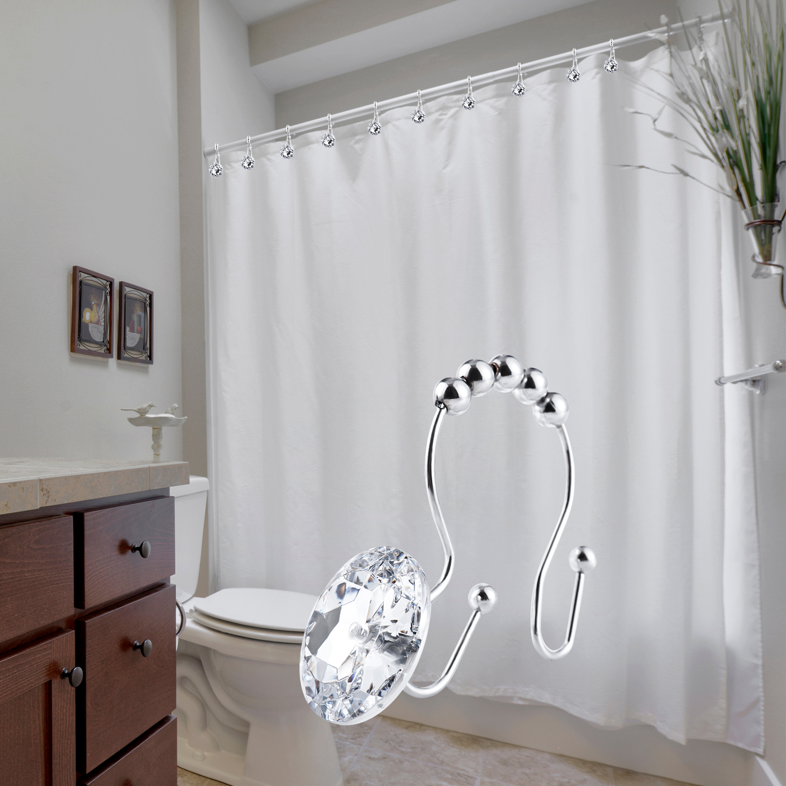 12pcs Of Stainless Steel Acrylic Transparent Shower Curtain Hook display picture 4