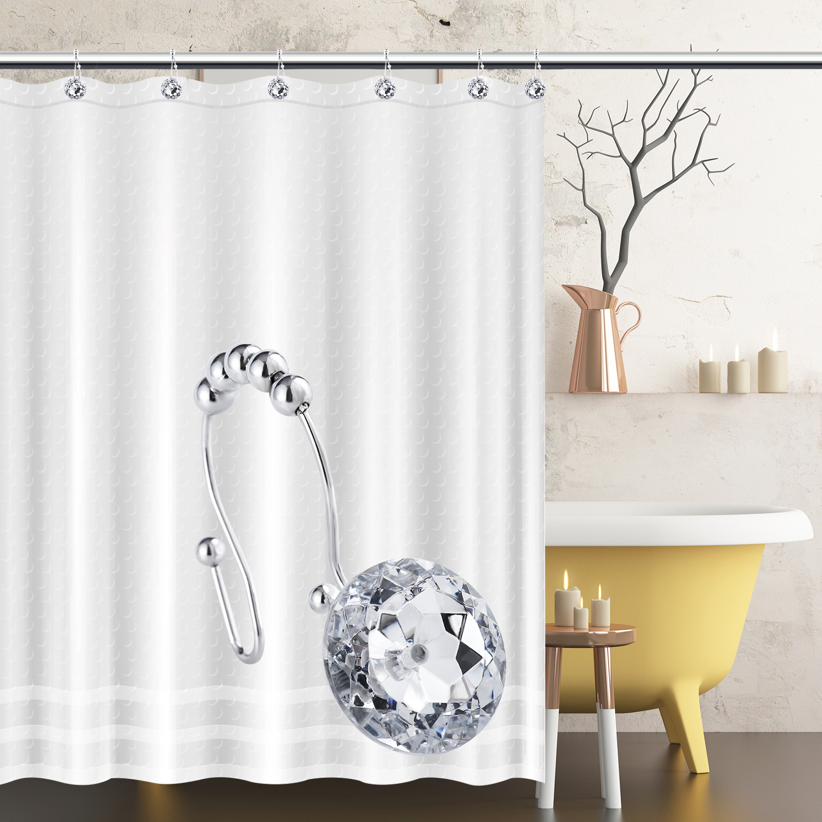 12pcs Of Stainless Steel Acrylic Transparent Shower Curtain Hook display picture 8