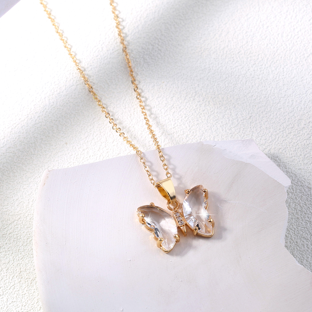 Simple Single Layer Transparent White Zircon Butterfly Necklace display picture 4