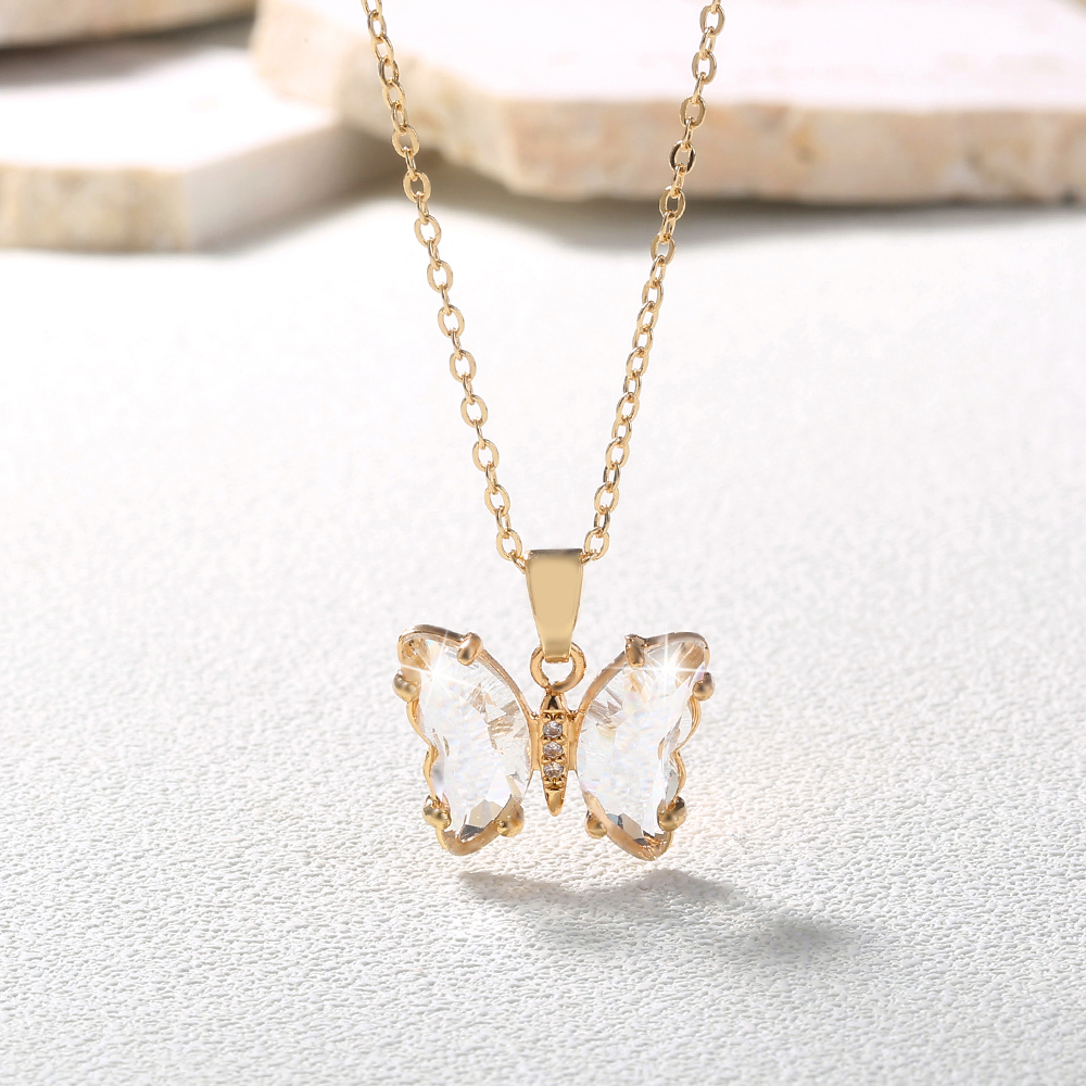 Simple Single Layer Transparent White Zircon Butterfly Necklace display picture 5