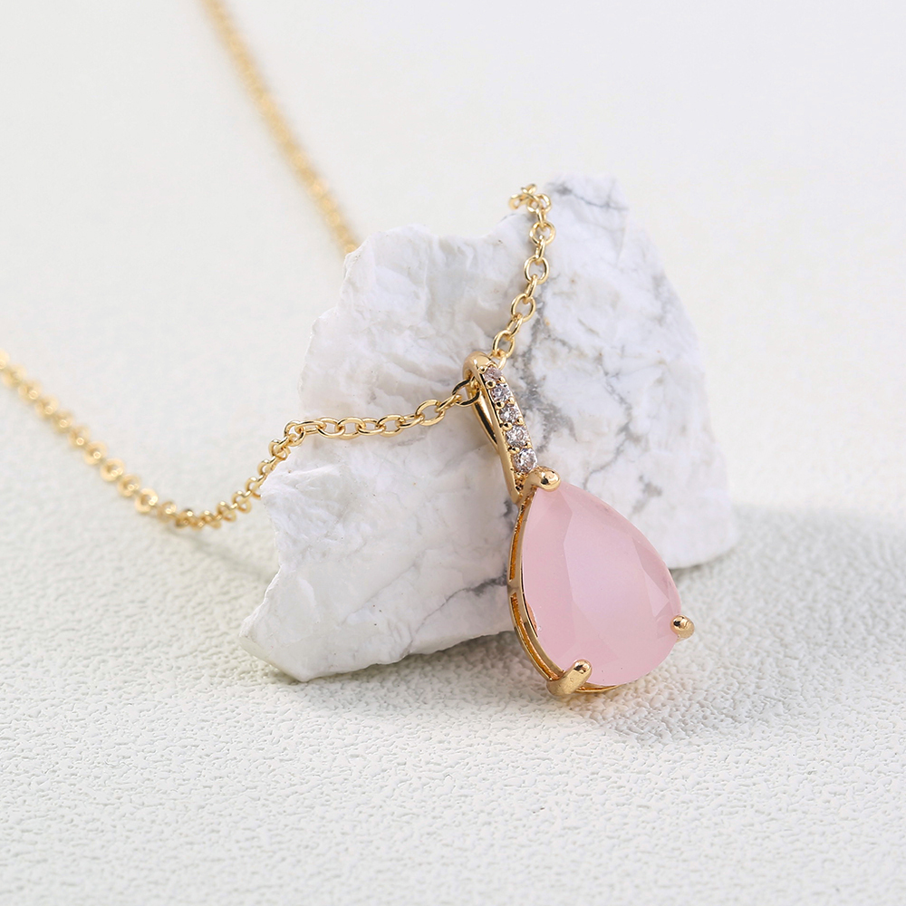 Fashion Color Jelly Natural Powder Water Drop Zircon Clavicle Necklace display picture 3