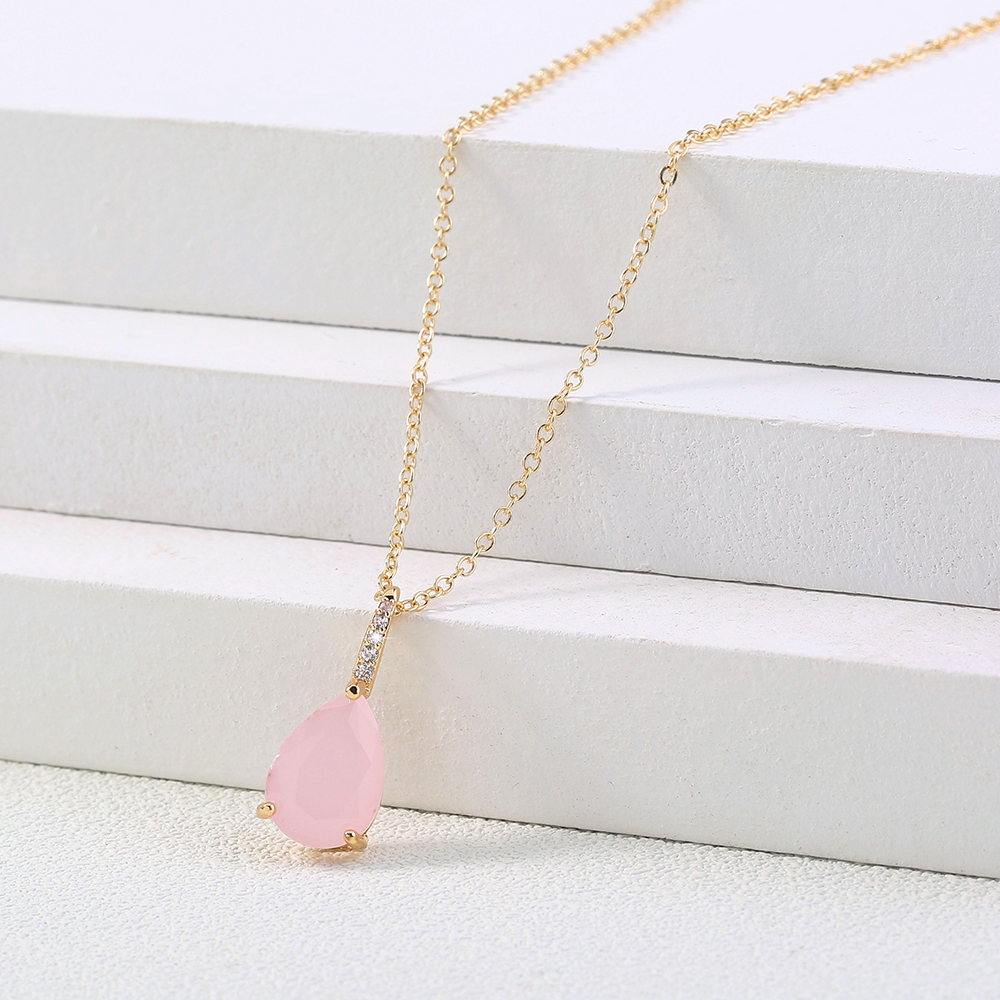 Fashion Color Jelly Natural Powder Water Drop Zircon Clavicle Necklace display picture 4