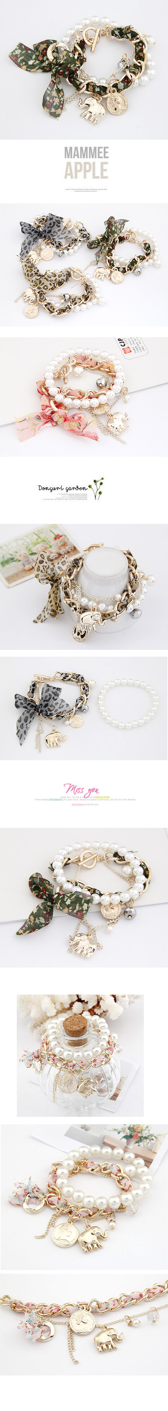 Koreanische Mode Anhänger Baby Elefant Münze Perle Doppel Armband display picture 1