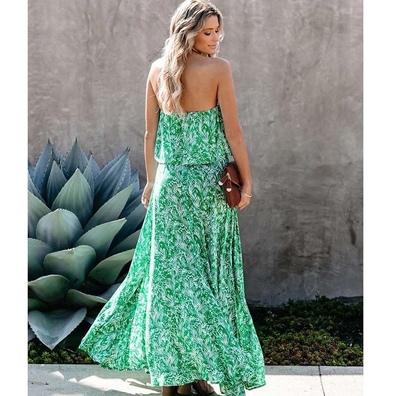 Summer New Leaf Print Off-shoulder Ruffled Dress display picture 8