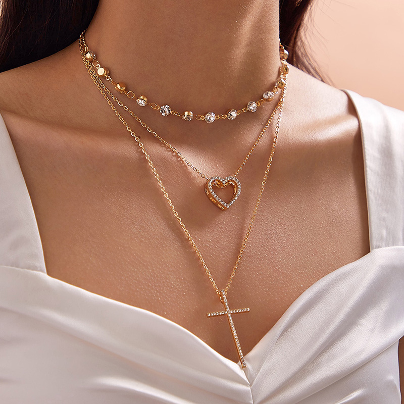 Neue Liebeskreuz Anhänger Diamantkette Halskette display picture 3