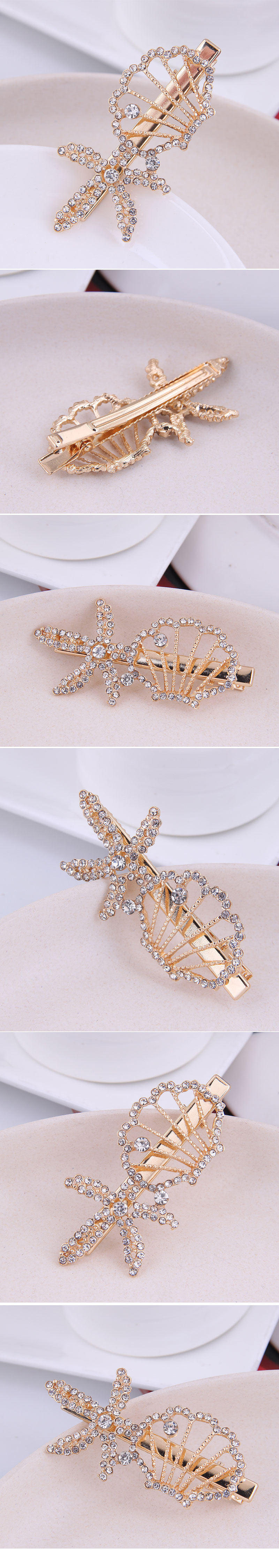 Korean Fashion Metal Rhinestone Starfish Hairpin display picture 1