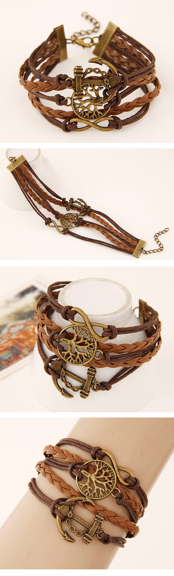 Retro Anchor Tree Alloy Multi-layer Braided Bracelet display picture 1