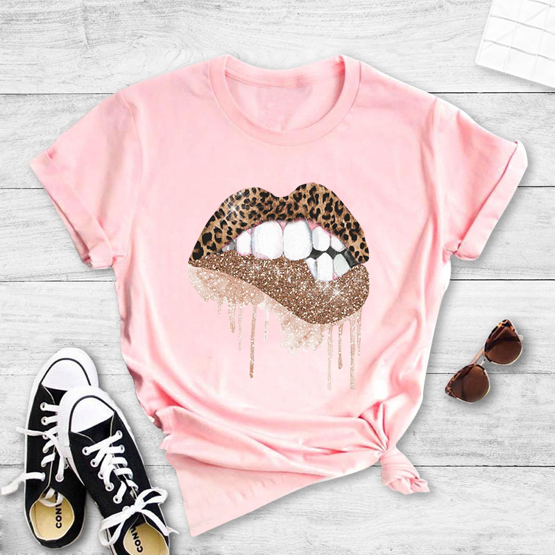 Sexy Leopard Print Lips Print Casual T-shirt display picture 4