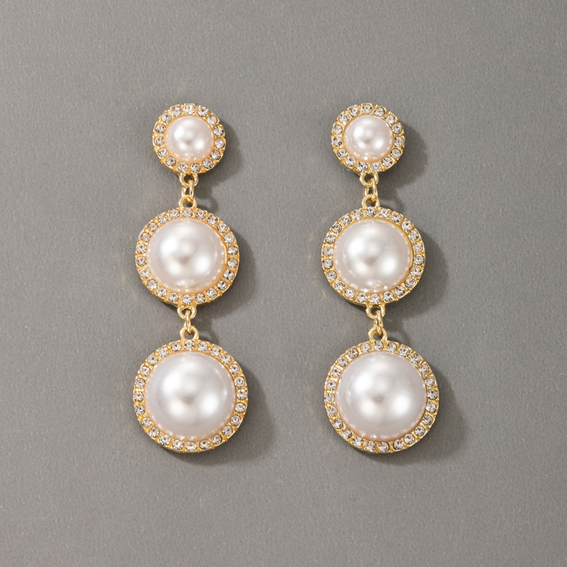 Nouvelles Boucles D&#39;oreilles En Diamant À Pampilles Et Perles Rétro display picture 1