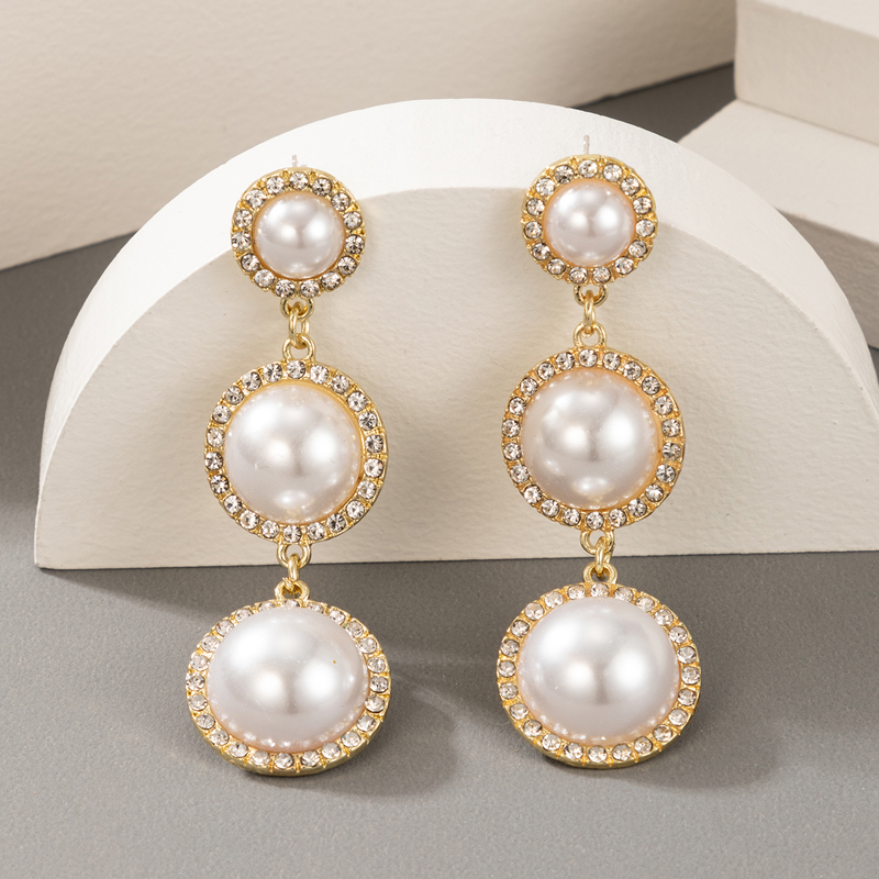 Nouvelles Boucles D&#39;oreilles En Diamant À Pampilles Et Perles Rétro display picture 2
