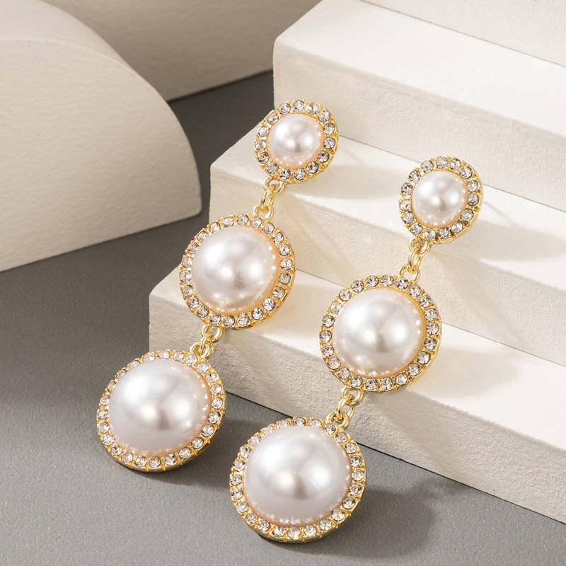 Nouvelles Boucles D&#39;oreilles En Diamant À Pampilles Et Perles Rétro display picture 3