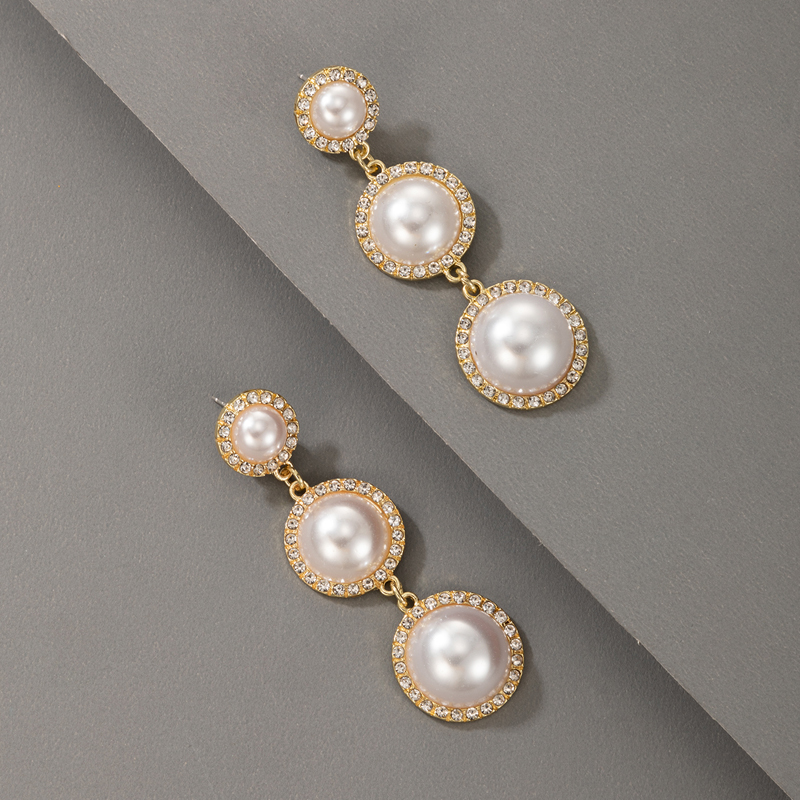 Nouvelles Boucles D&#39;oreilles En Diamant À Pampilles Et Perles Rétro display picture 5