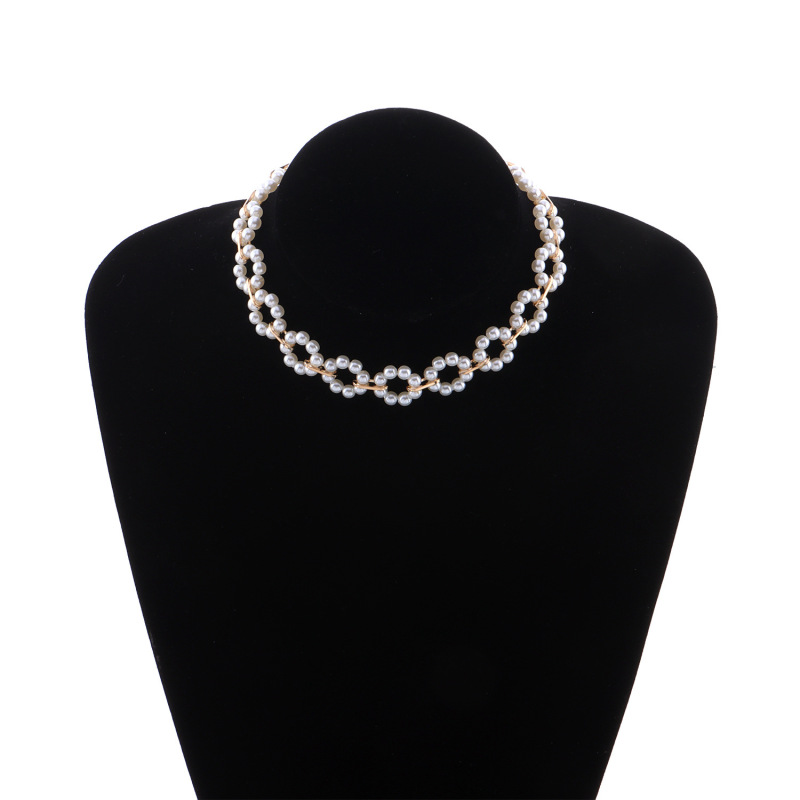 Collier De Fleur De Cercle D&#39;amour Court De Perle De Mode display picture 5