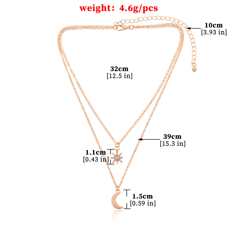 Simple Crescent Full Diamond Star Necklace display picture 1