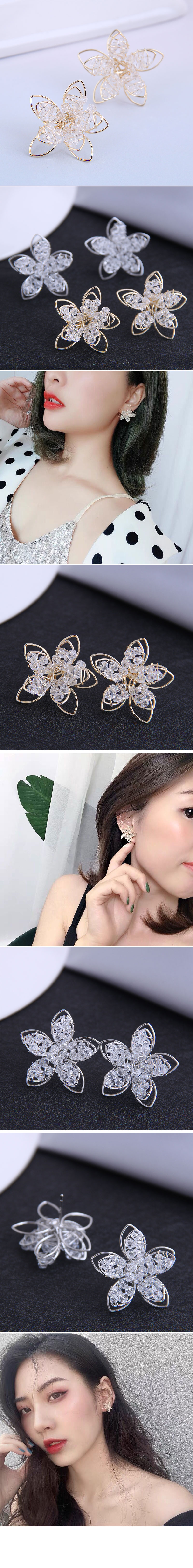 Korean Fashion Simple Crystal Flower Earrings display picture 1