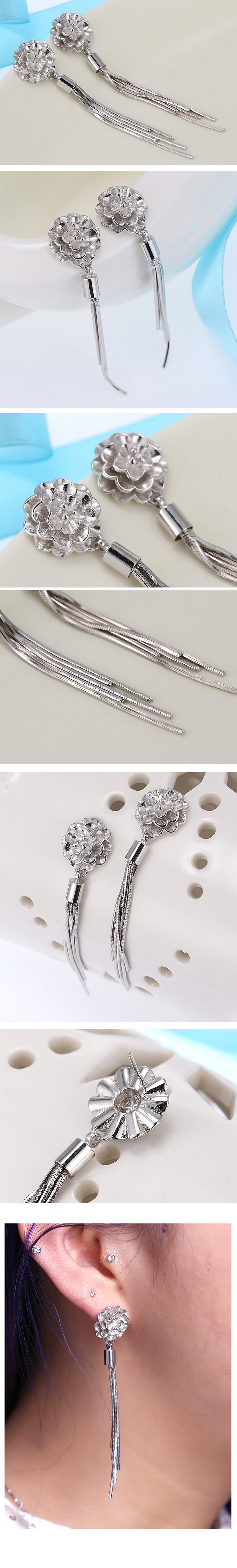 Korean Fashion Copper Plated Platinum Flower Tassel Earrings display picture 1