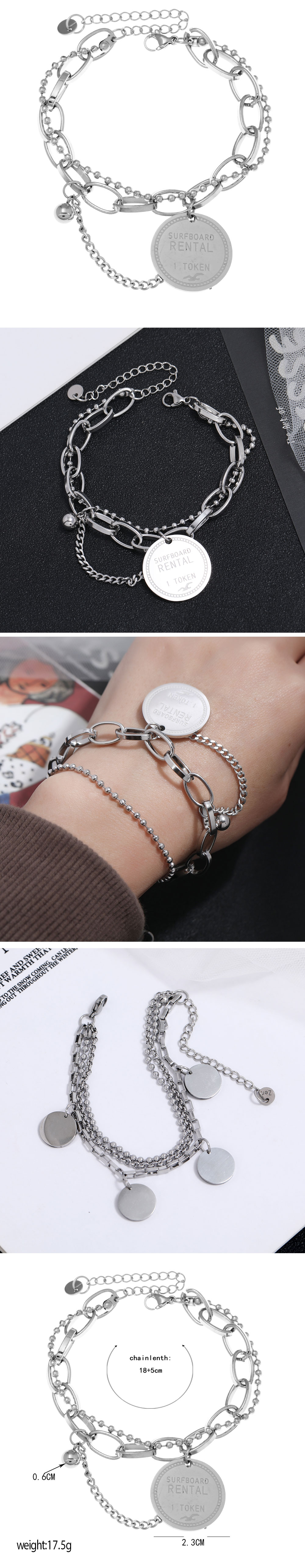 Korean Fashion Stainless Steel Concise Round Pendant Bracelet display picture 1