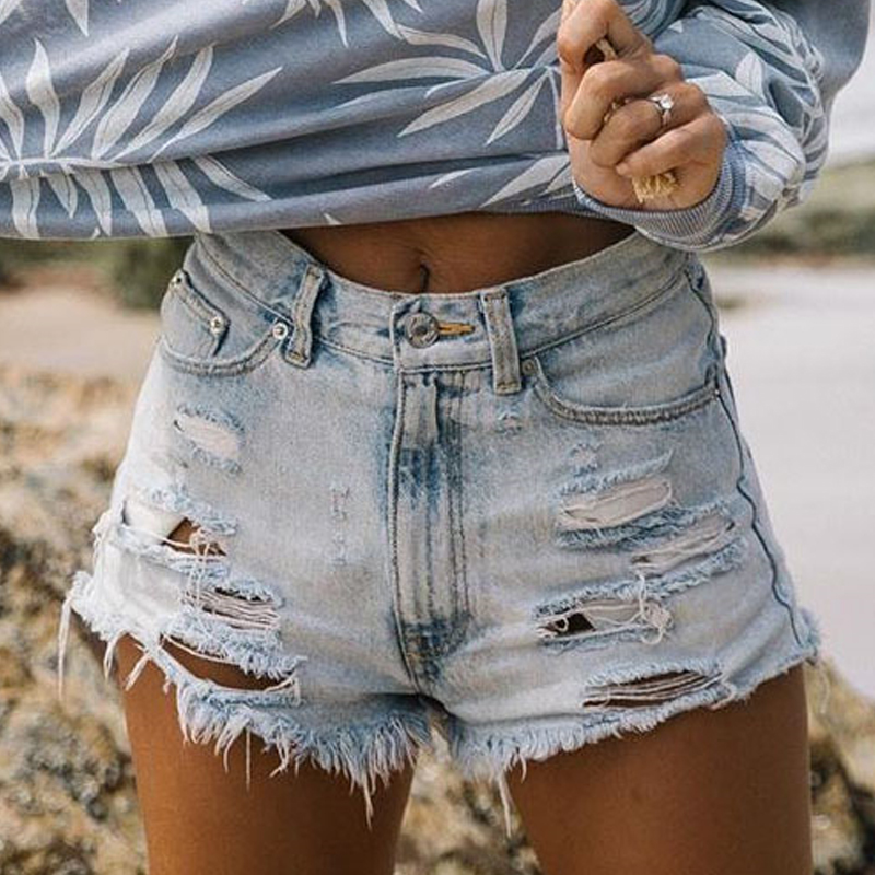 Fashion High Waist Ripped Fringed Plus Size Denim Shorts display picture 1
