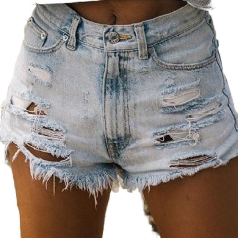 Fashion High Waist Ripped Fringed Plus Size Denim Shorts display picture 2