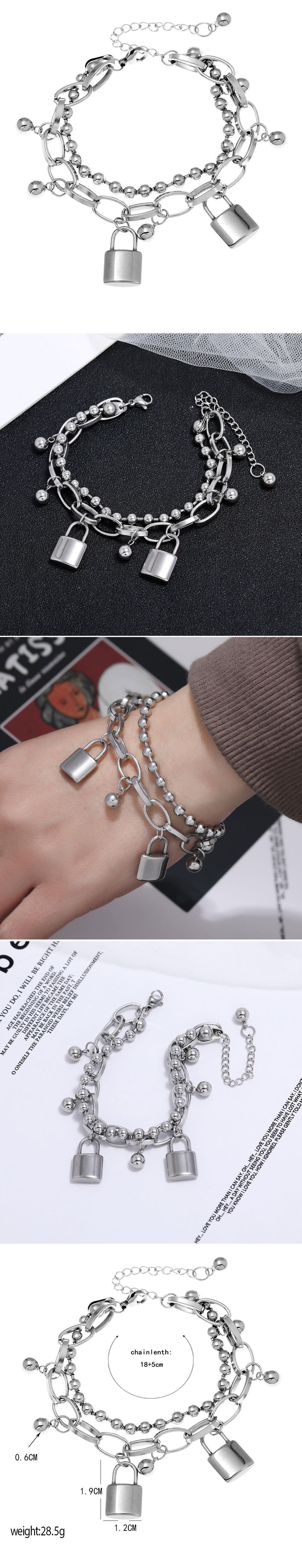 Korean Fashion Simple Love Lock Pendant Double Bracelet display picture 1