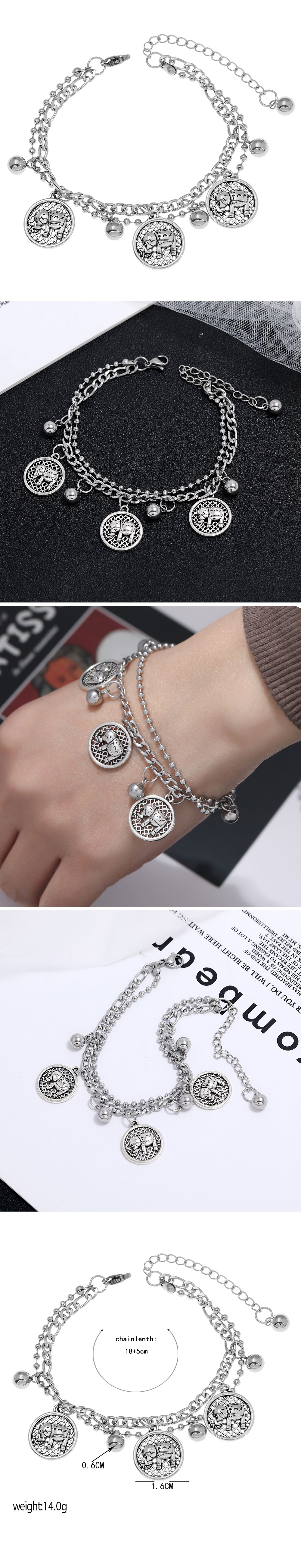 Koreanisches Einfaches Edelstahl-elefantenanhängerarmband display picture 1