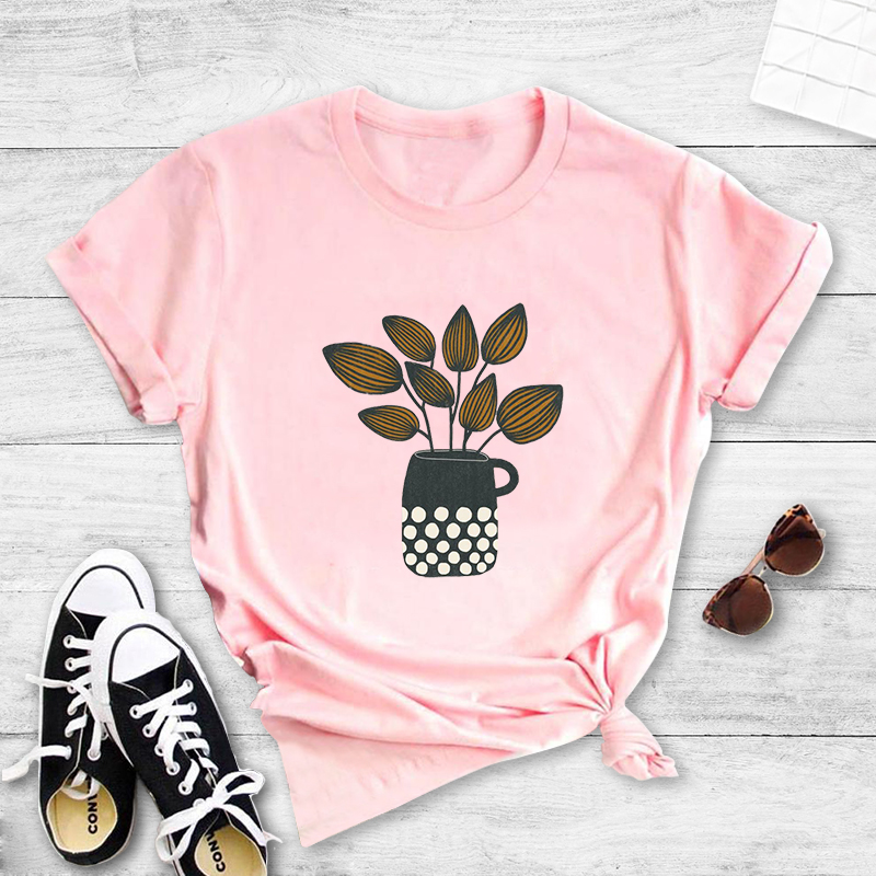 Teacup Flower Potted Print Casual T-shirt display picture 3