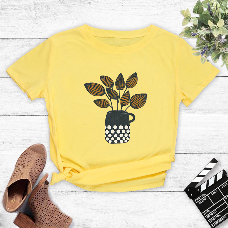 Teacup Flower Potted Print Casual T-shirt display picture 4