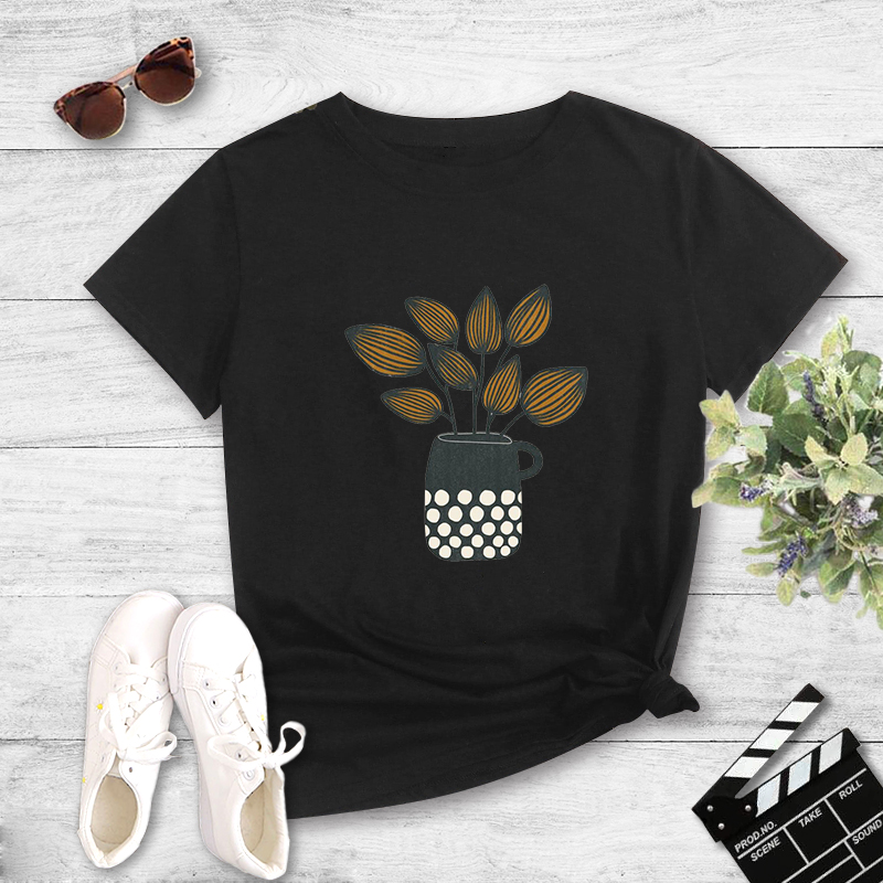 Teacup Flower Potted Print Casual T-shirt display picture 5